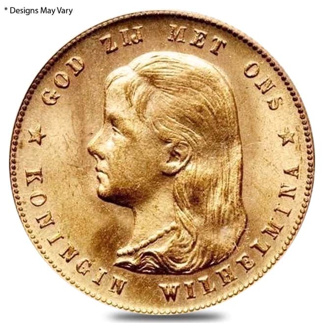 10 Guilder/Gulden Netherlands Gold Coin AGW .1947 oz AU/BU (Random Year)