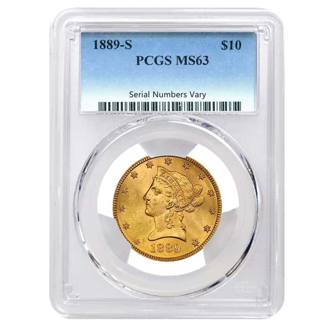 1889 S $10 Liberty Head Gold Eagle Coin PCGS MS 63