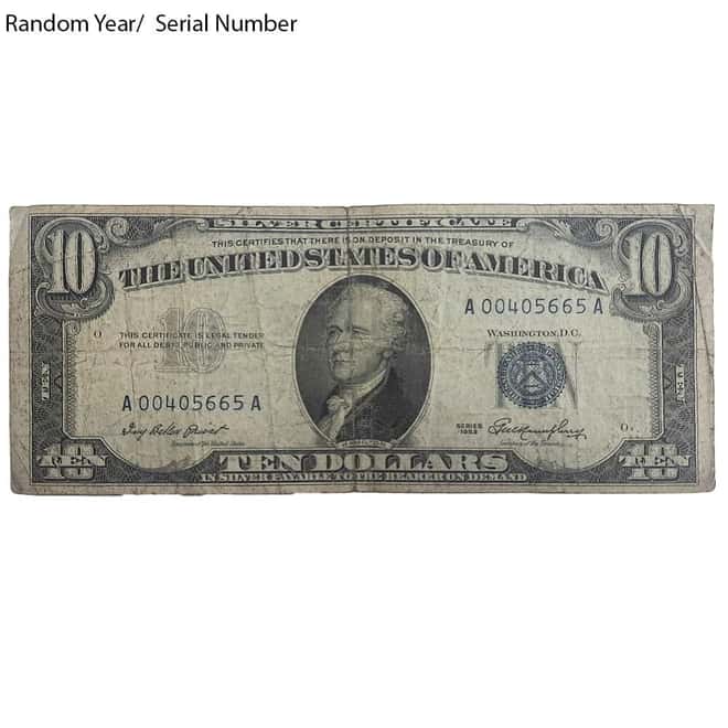 $10 Silver Certificate Currency Note Blue Seal Avg Circ (Random Year)