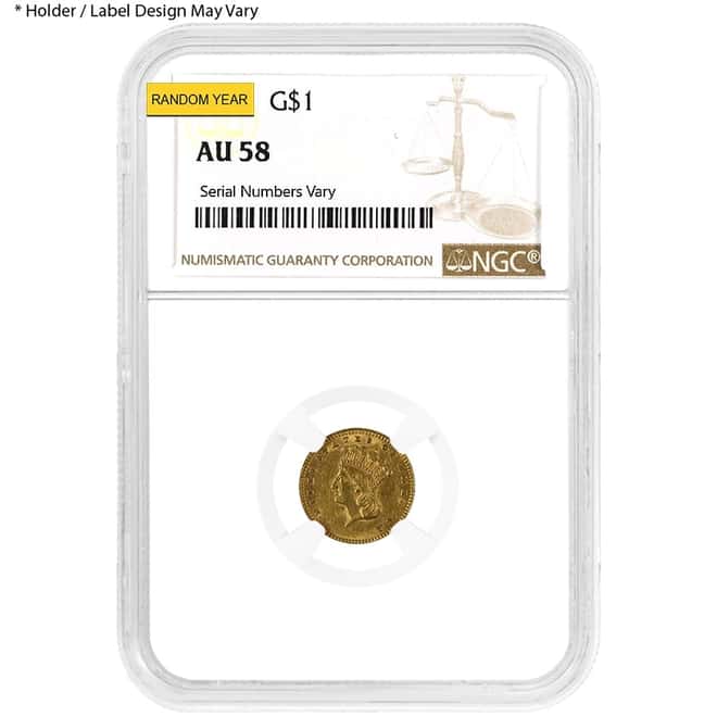 $1 Gold Indian Princess Head Type 3 NGC AU 58 (Random Year)