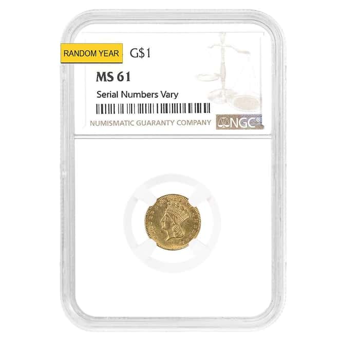 $1 Gold Indian Princess Head Type 3 NGC MS 61 (Random Year)