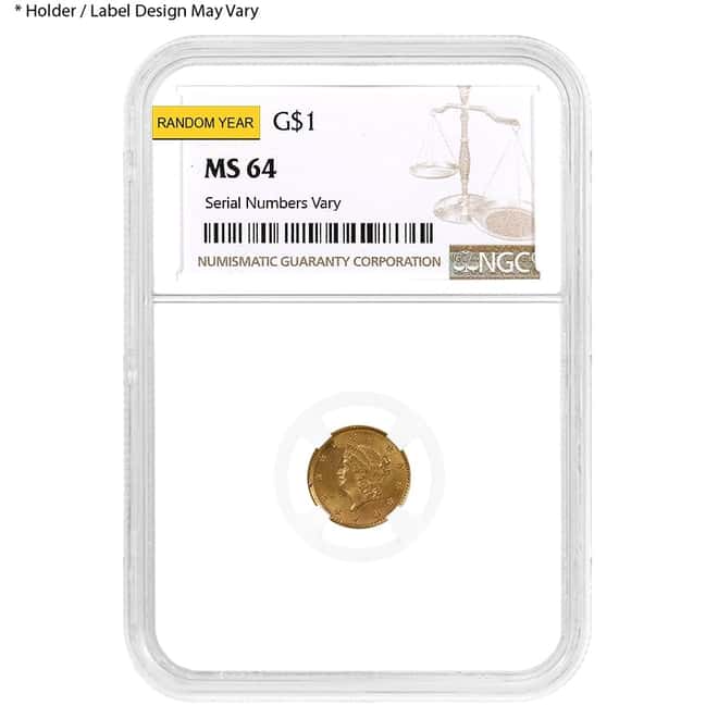 $1 Gold Liberty Head Type 1 NGC MS 64 (Random Year)