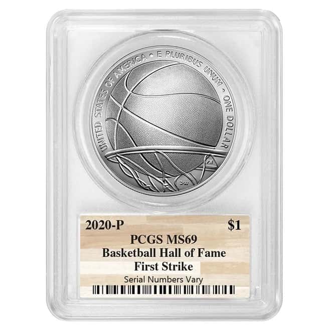 2020 P Basketball Hall of Fame Silver Dollar PCGS MS 69 FS (NHOF Logo Label)