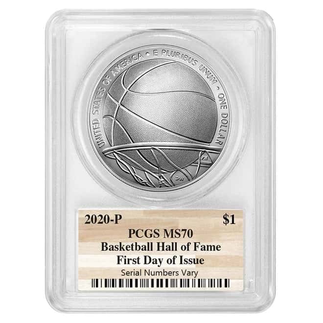 2020 P Basketball Hall of Fame Silver Dollar PCGS MS 70 FDOI (NHOF Logo Label)