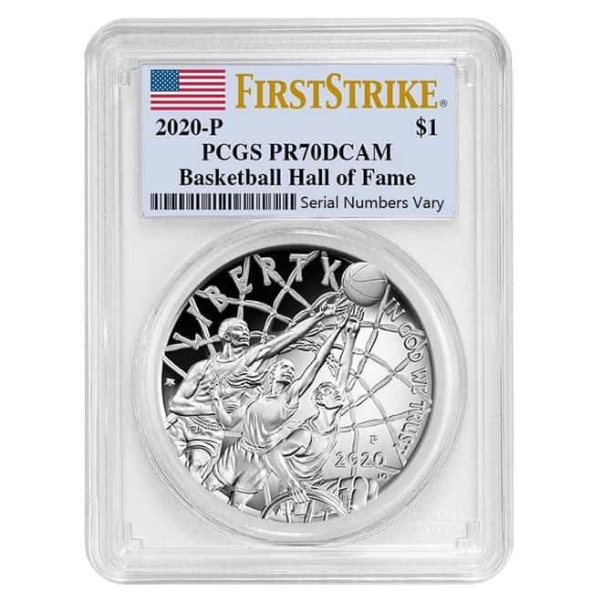 2020 P Basketball Hall of Fame Proof Silver Dollar PCGS PF 70 DCAM FS