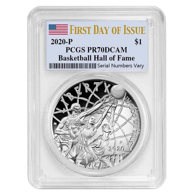 2020 P Basketball Hall of Fame Proof Silver Dollar PCGS PF 70 DCAM FDOI
