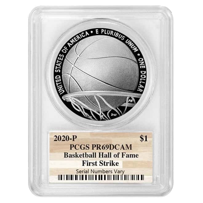 2020 P Basketball Hall of Fame Proof Silver Dollar PCGS PF 69 DCAM FS (NHOF Logo Label)
