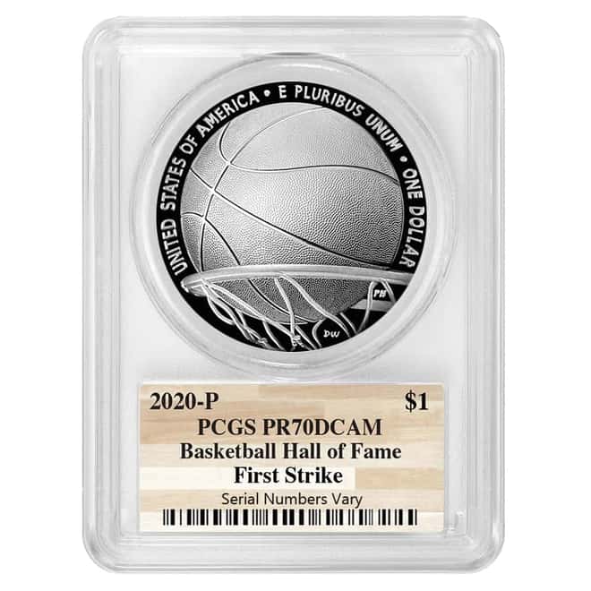 2020 P Basketball Hall of Fame Proof Silver Dollar PCGS PF 70 DCAM FS (NHOF Logo Label)
