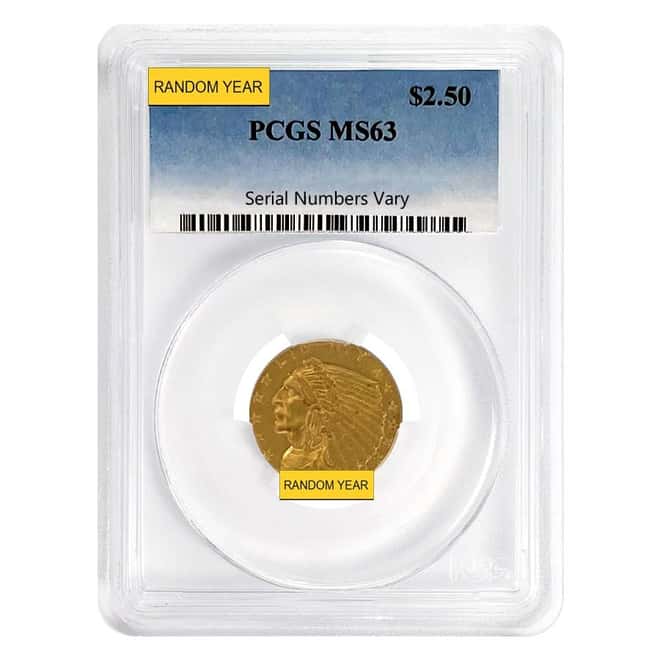 $2.5 Gold Quarter Eagle Indian Head PCGS MS 63 (Random Year)