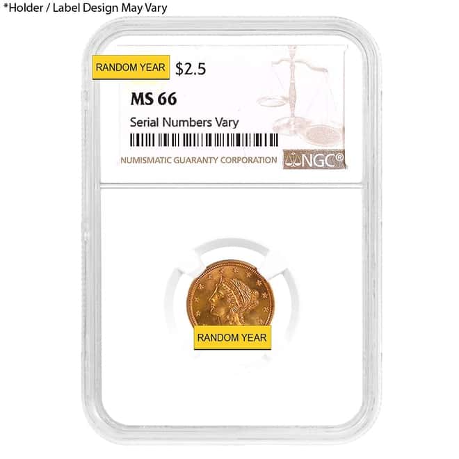 $2.5 Gold Quarter Eagle Liberty Head NGC MS 66 (Random Year)
