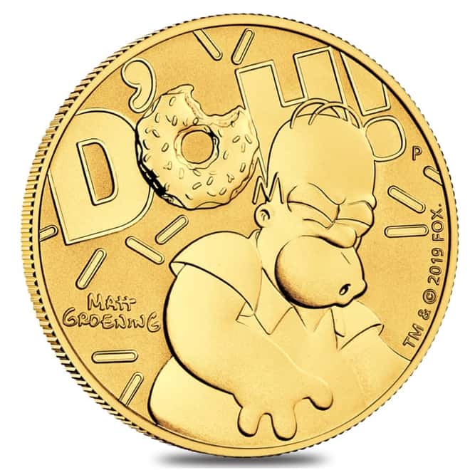2020 1 oz Tuvalu Homer Simpson Gold Coin .9999 Fine BU In Cap