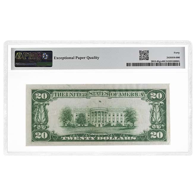 1928 B $20 Federal Reserve Note New York PMG XF 40 EPQ