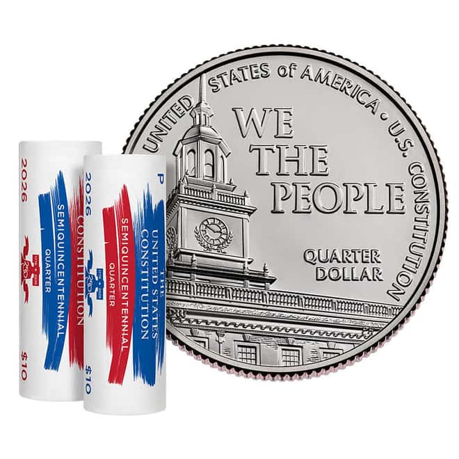 $20 Face Value Rolls 2026 U.S. Constitution Semiquincentennial Quarter 25C (80 Coins)