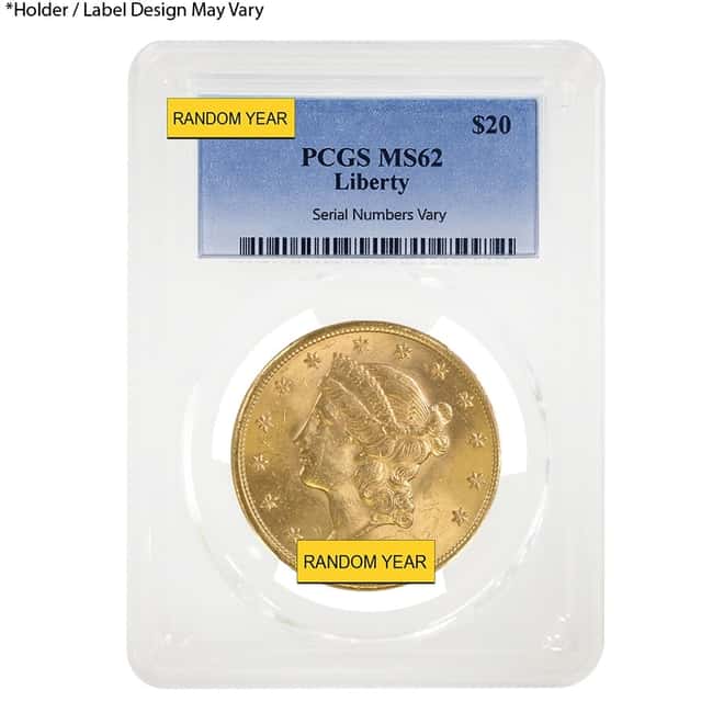 $20 Gold Double Eagle Liberty Head PCGS MS 62 (Random Year)