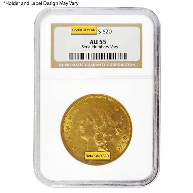 $20 Gold Double Eagle Liberty Head Type II NGC AU 55 (Random Year)