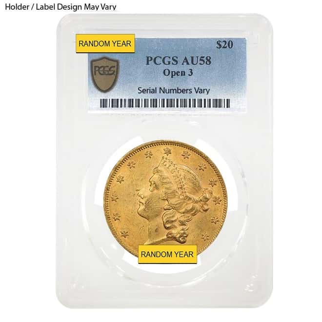 $20 Gold Double Eagle Liberty Head Type II PCGS AU 58 (Random Year)