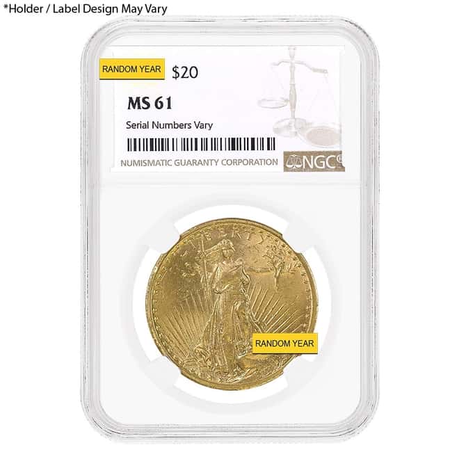 $20 Gold Double Eagle Saint Gaudens NGC MS 61 (Random Year)