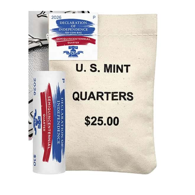 $25 Face Value Bag 2026-P Declaration of Independence Semiquincentennial Quarter 25C (100 Coins)