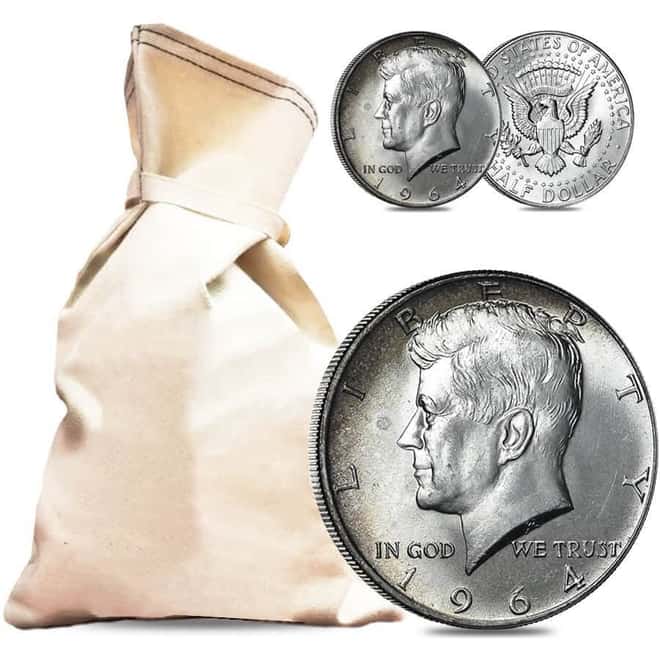 $500 Face Value Bag - 1000 Coins - 90% Silver 1964 Kennedy Half Dollars 50c (Circulated)