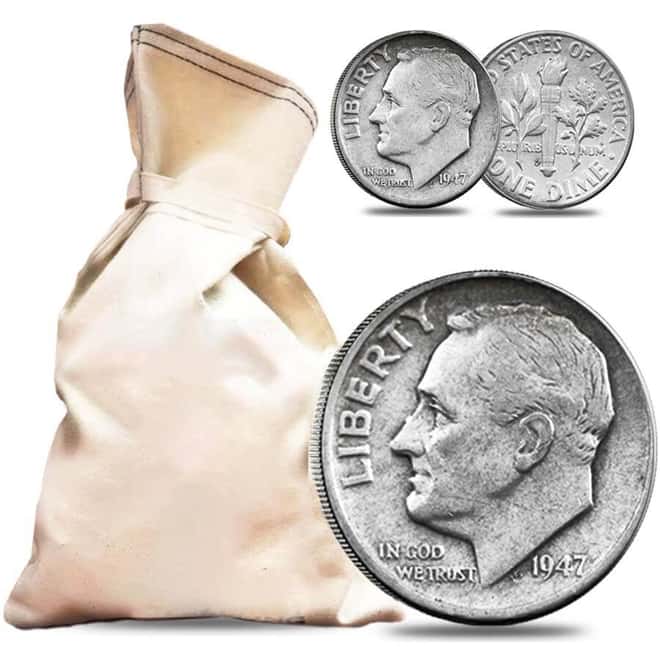$500 Face Value Bag - 5000 Coins - 90% Silver Roosevelt Dimes 10c (Avg Circ)
