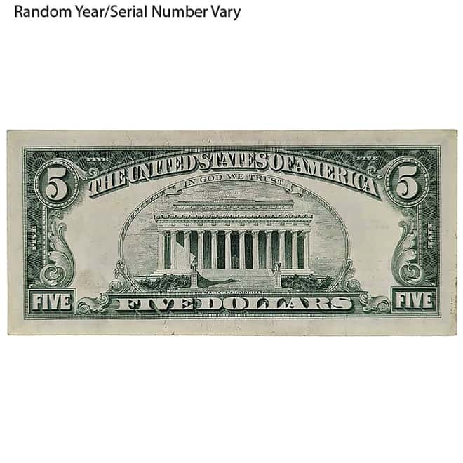$5 Bill Legal Tender Currency Note Red Seal Avg Circ (Random Year)