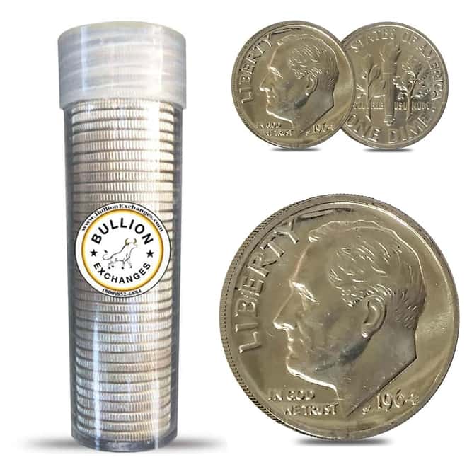$5 Face Value Roosevelt Dimes 90% Silver 50-Coin Roll (Random Year, Impaired Proof)
