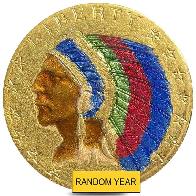 $5 Gold Half Eagle Indian Head - Ex Jewelry Colorized Enamel (Random Year)