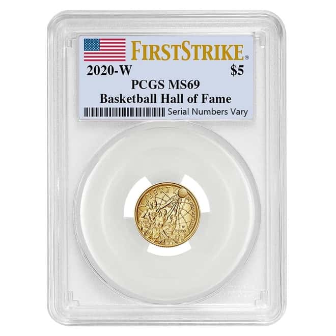 2020 W $5 Gold Basketball Hall of Fame Coin PCGS MS 69 FS