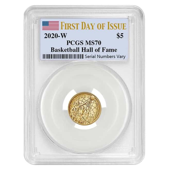 2020 W $5 Gold Basketball Hall of Fame Coin PCGS MS 70 FDOI