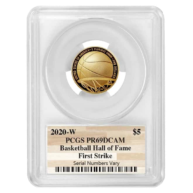 2020 W $5 Gold Basketball Hall of Fame Proof Coin PCGS PF 69 DCAM FS (NHOF Logo Label)