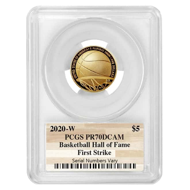 2020 W $5 Gold Basketball Hall of Fame Proof Coin PCGS PF 70 DCAM FS (NHOF Logo Label)