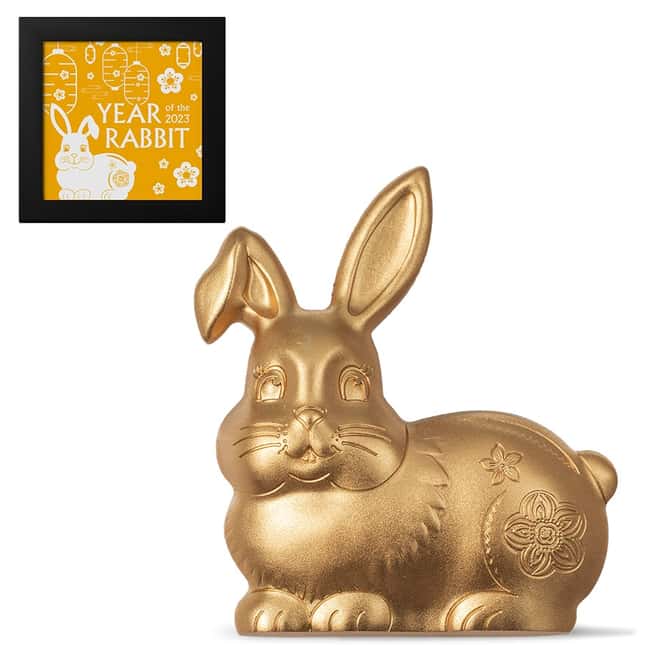 2023 1 oz Gilded Silver Lunar Year of The Rabbit Shaped Coin Mongolia .999 Fine (w/Box & COA)