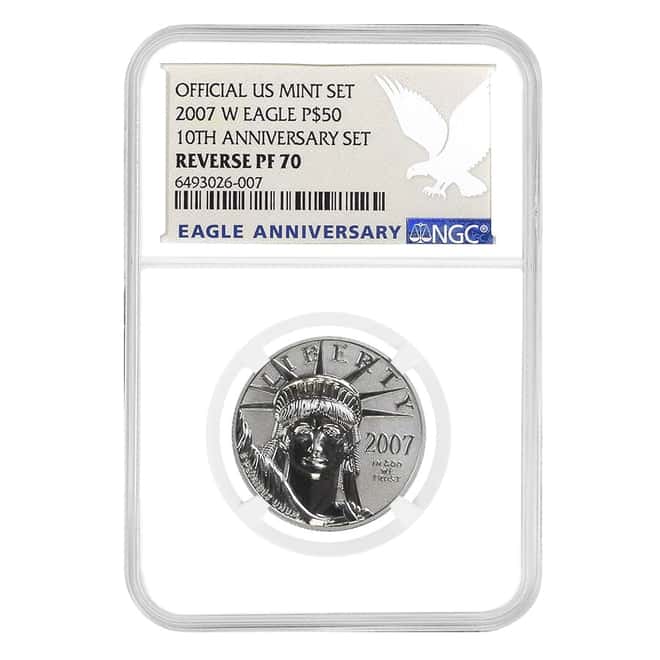 2007 W 1/2 oz $50 Platinum American Eagle Reverse Proof Coin NGC PF 70 10th Anniversary