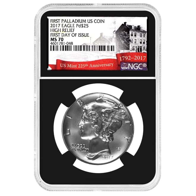 2017 1 oz Palladium American Eagle NGC MS 70 First Day of Issue (225th Ann. Label, Retro)