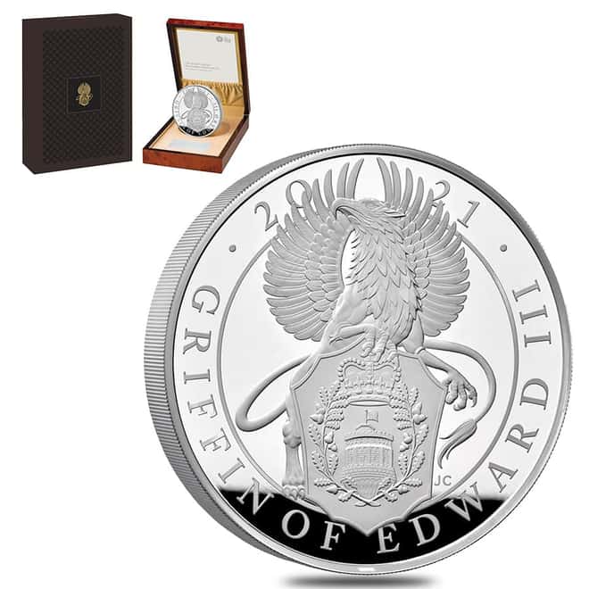 2021 Great Britain 1 Kilo Proof Silver Queen's Beasts Griffin of Edward III Coin .999 Fine (w/Box & COA)