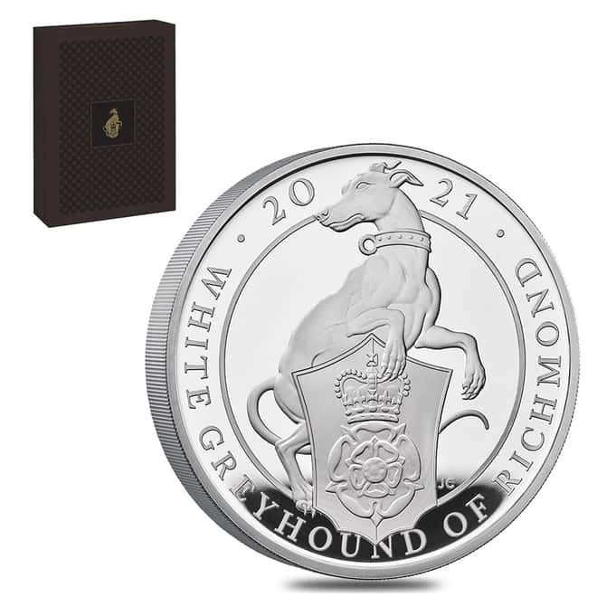2021 Great Britain 1 Kilo Proof Silver Queen's Beasts White Greyhound of Richmond Coin .999 Fine (w/Box & COA)