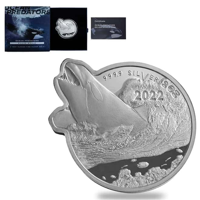 2022 2 oz Silver Killer Whale - Ocean Predators Solomon Islands $5 Coin .9999 Fine (w/Box & COA)