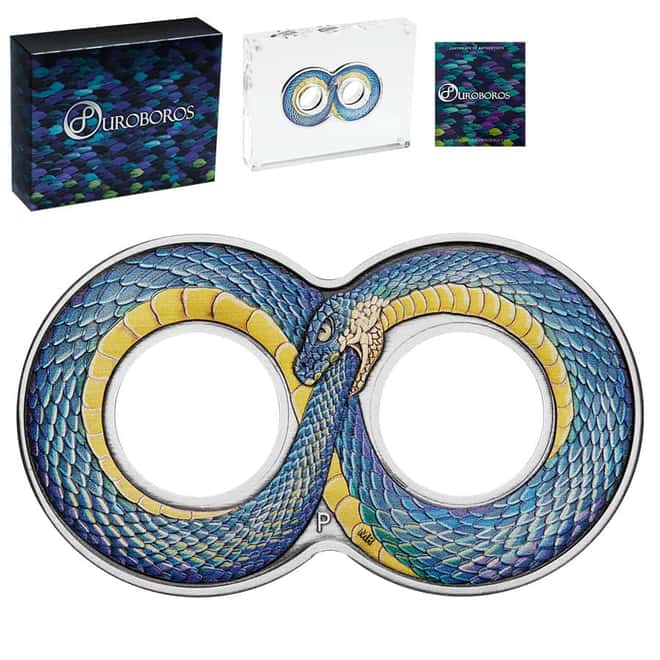 2022 2 oz Ouroboros Infinity Colorized Silver Coin Australian Perth Mint (w/Box & COA)