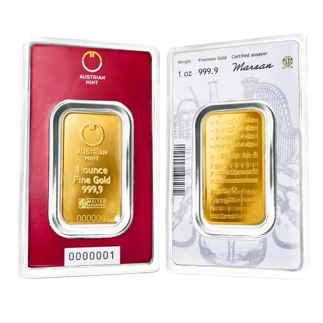 1 oz Austrian Mint Gold Bar .9999 Fine (in Assay)