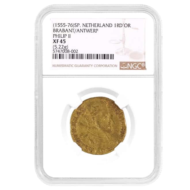 1555-76 Spanish Netherlands 1 Reaal D'or Gold Coin NGC XF 45