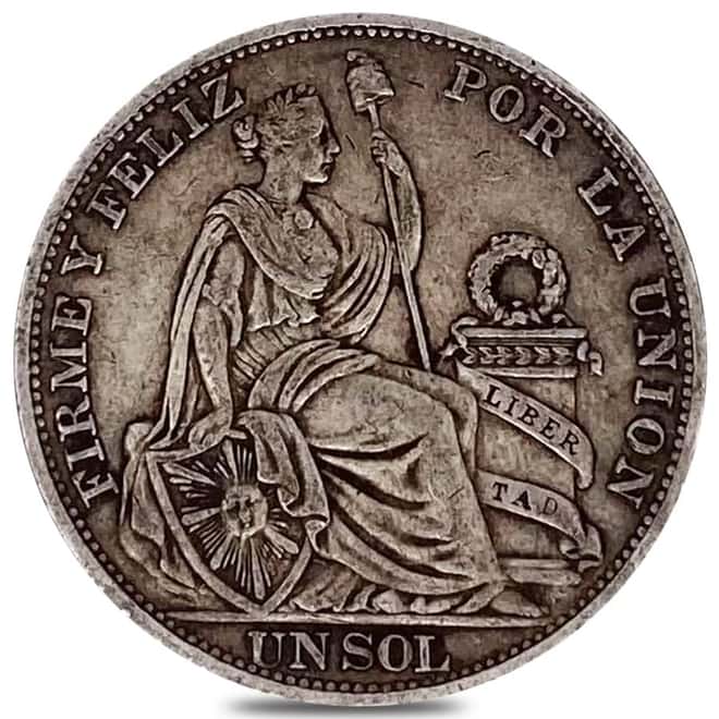 1893-1915 Peru 1 Sol Silver Coin Avg Circ ASW .7234 oz (Random Year)