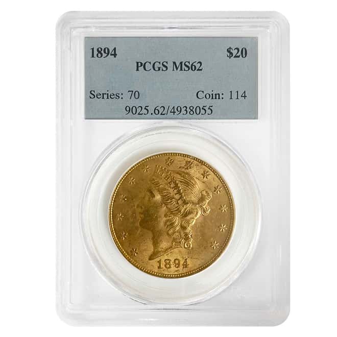 1894 $20 Liberty Head Double Eagle Gold Coin PCGS MS 62