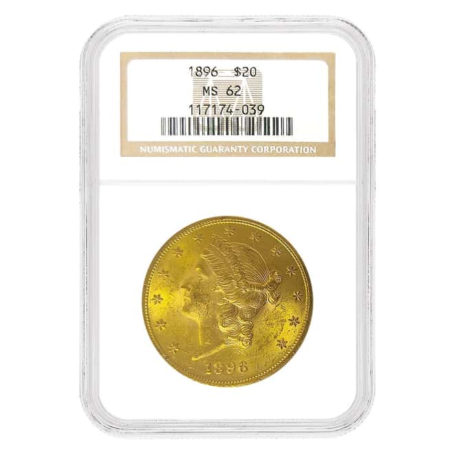 1896 $20 Liberty Head Double Eagle Gold Coin NGC MS 62