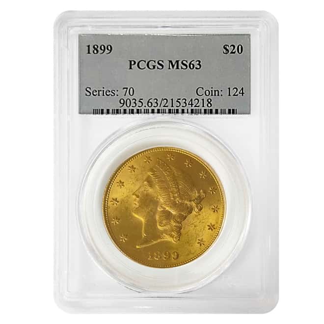 1899 $20 Liberty Head Double Eagle Gold Coin PCGS MS 63