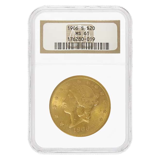 1906 S $20 Liberty Head Double Eagle Gold Coin NGC MS 61