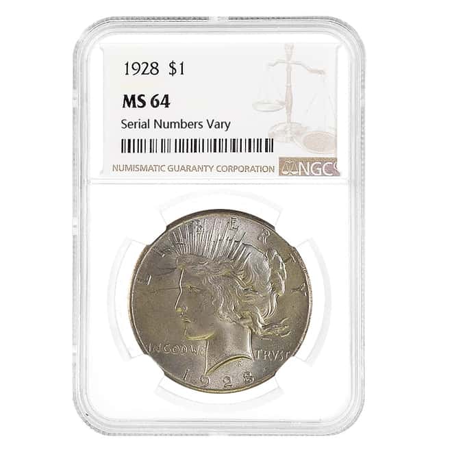 1928 Peace Silver Dollar $1 NGC MS 64