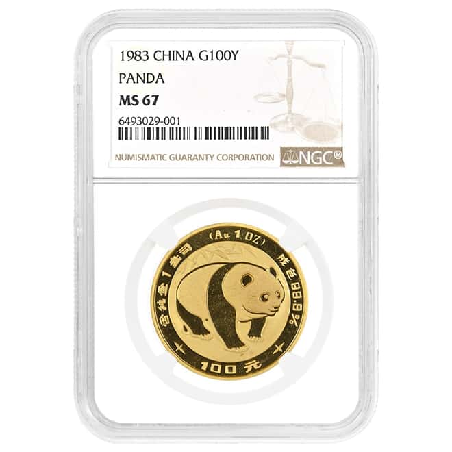 1983 China 1 oz Gold Panda 100 Yuan NGC MS 67