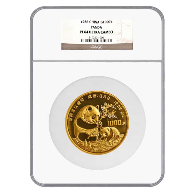 1986 12 oz Chinese Proof Gold Panda 1000 Yuan Coin NGC PF 64 UCAM