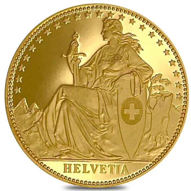 1987 Switzerland 1/10 oz Unze Helvetia Matterhorn Gold Round .9999 Fine