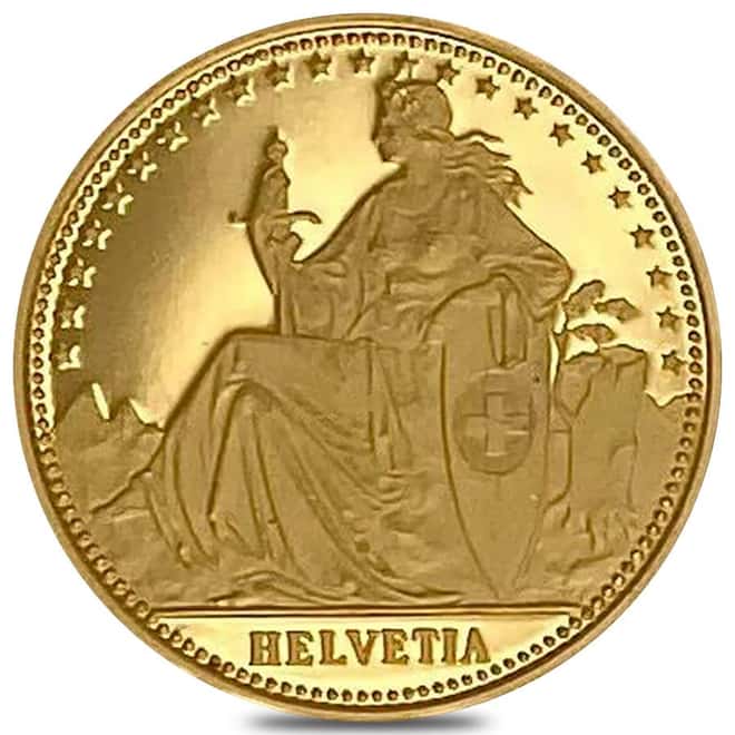1987 Switzerland 1/4 oz Unze Helvetia Matterhorn Gold Round .9999 Fine